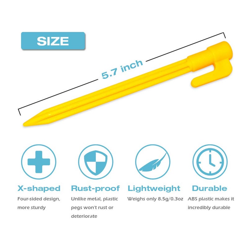 Hikemax 60 Pack Plastic Tent Pegs Garden Landscape Stakes 5.7 Inch for Anchoring Garden Netting, Camping Tents, Rain Tarps and Landscape Fabric Lawn Edging Yellow - Image 3